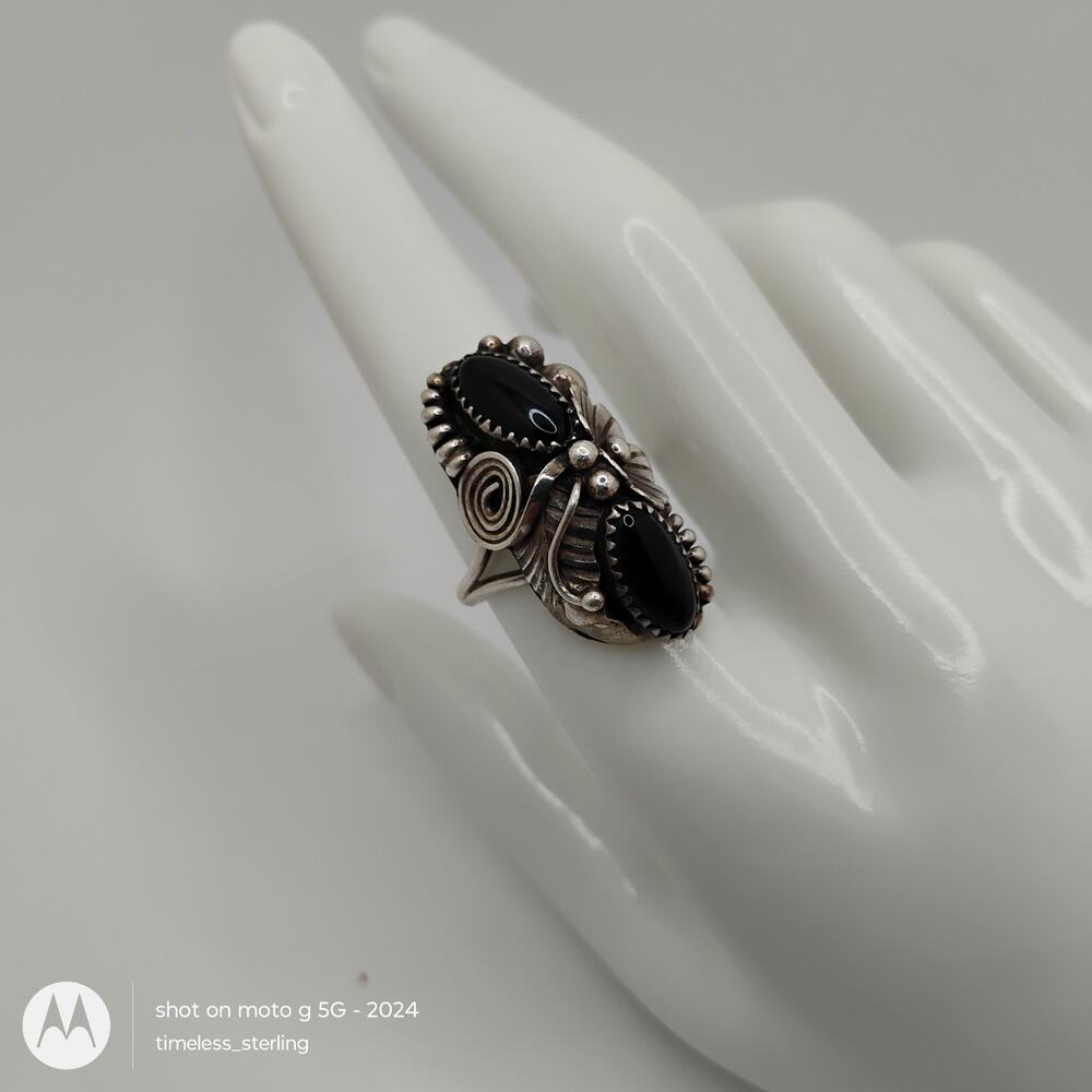 VTG Navajo Max C (Calabaza) Black Onyx and Sterling Silver Ring Size 8